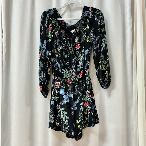 Parker Cloud Woodland Silk Off-the-Shoulder Long Sleeve Romper Black Women's XS - Picture 4 of 7